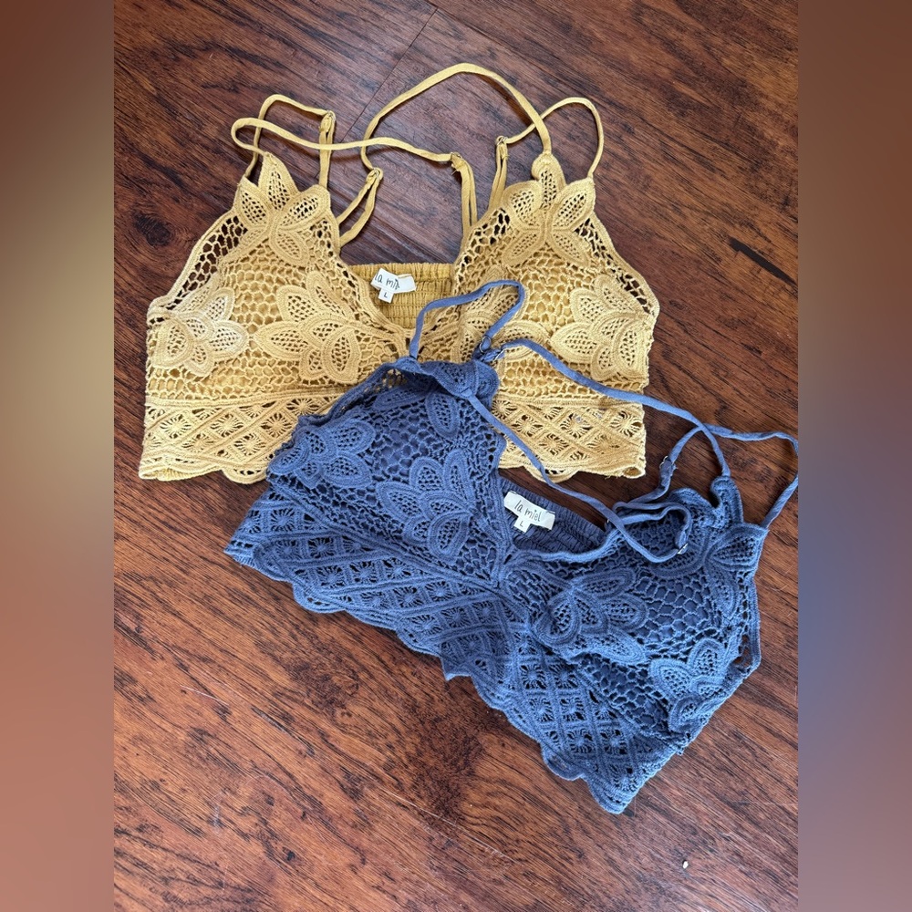 LA MIEL Yellow and Blue Lace Bralette/ Both Included